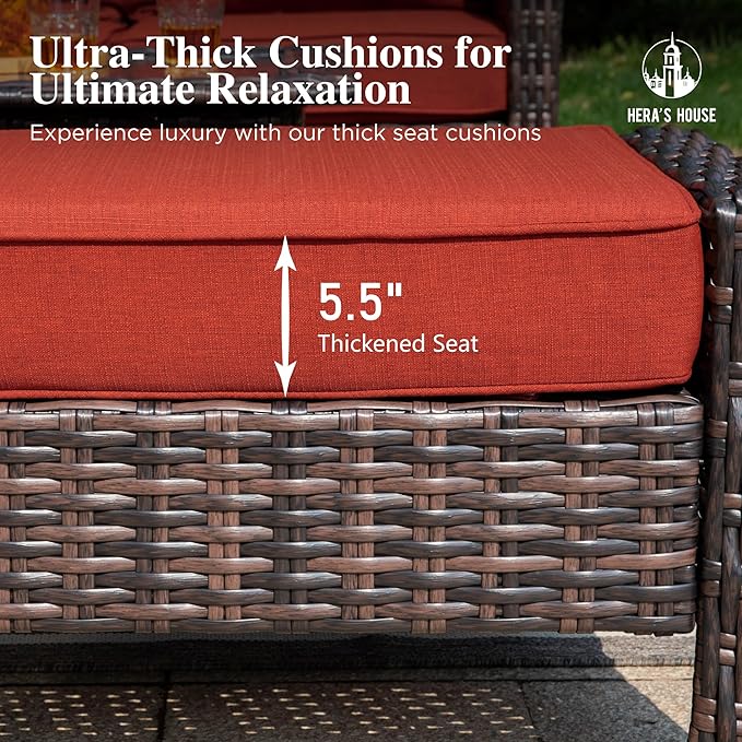 HERA'S HOUSE Outdoor Swivel Chairs with 5.5" Thick Cushions, 35" High Back Patio Furniture Sets, Oversized Wicker Rattan Chairs for Deck Balcony Backyard, Red