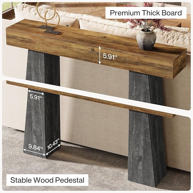 Tribesigns Farmhouse Entryway Table, 63-Inch Long Wooden Sofa Console Table, Rustic Console Behind Couch with Double Trapezoid Bases for Entrance Living Room Hallway