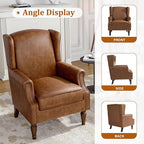 Faux Leather Wingback Accent Chair, High Back Upholstered Armchair, Comfy Fabric Wingback Arms Chairs with Solid Wood Legs, Single Sofa Reading Chair for Bedroom Living Room, Brown