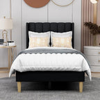 AGARTT Upholstered Platform Bed Frame Twin Size with Headboard and Footboard/Wooden Slats Support/No Box Spring Needed/Easy Assembly,Black Linen