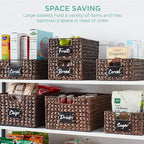 Best Choice Products Set of 4 13x12in Water Hyacinth Pantry Baskets, Woven Organizers w/Chalkboard Label, Chalk Marker - Brown