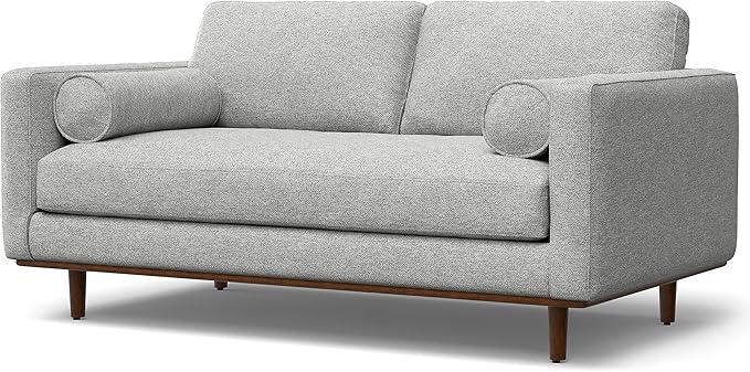 SIMPLIHOME Morrison 72-inch Wide Sofa in Mist Grey Woven-Blend Fabric, Handcrafted Mid-Century Modern Loveseat for Living Room or Family Room, Single Bench Cushion, Bolster Pillows