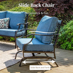 5 Piece Metal Outdoor Patio Furniture Set, Patio Conversation Sets 3-seater Sofa, 2 Rocking Chair, 2 Ottomans with 5.75" Thick Cushion, Black All-weather Frame Backyard Furniture, Navy