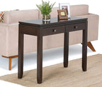 SIMPLIHOME Cosmopolitan Console Table - 38 Inch Wide Solid Wood Sofa Table in Mahogany Brown, Contemporary Compact Storage Table for Entryway or Living Room with 2 Drawers and Tapered Legs