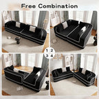 135" Modular Sectional Couch, 4-Seater with Throw Pillows Modern Teddy Fabric Foam Boneless Sofa for Living Room, Oversized with Deep Seat, No Assembly Required,Black