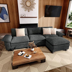 123-Inch L Shaped Sectional Sofa with Cloud Cushions, Deep Seat Modular Couch Set w/ 4 Seats & 1 Ottomans, Removable Arms, Plush Chenille Upholstery for Living Room, Apartment - Cyan