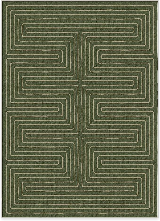 RUGGABLE x Jonathan Adler Machine Washable Modern Area Rug – Labyrinth Fern Green 5x7, Stain-Resistant, Non-Slip – Medium Rugs for Living Room, Bedroom, Hallway, Entryway & Office–with Standard Pad