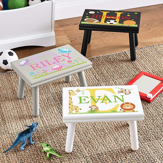 Let’s Make Memories Personalized My Own Name Step Stool - Children’s Step Stool - Sturdy Wood – Non-Toxic Paint, Sealer - Turtle Design - White - 14’Wx9.25”Lx8.75”H - Ages 3+