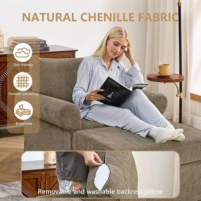 35.82" Accent Chair with Ottoman Upholstered Living Room Chairs for Reading Chair with Chaise Lounge Chairs Indoor, Comfortable Armchair for Bedroom (Brown, 35.82")
