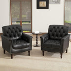 Lumibee Faux Leather Armchairs, Contemporary Accent Chairs Set of 2 with Nailhead Trims & Wood Legs for Living Room, Upholstered Comfy Arm Chairs for Office,Bedroom-Black