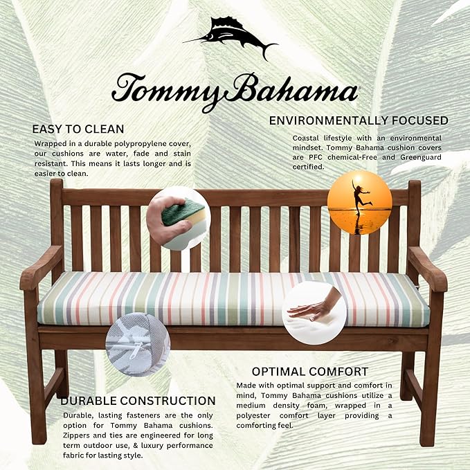 Tommy Bahama Bench Cushion, 50" X 16" X 2.5", Bandeau Pastel