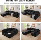 143" Cloud Sectional Couch, Boneless couches for Living Room，U Shaped Couch with Convertible Ottoman, Modular Sectional Sofa with Deep Seat, Comfy Soft Cushions, No Assembly, Black