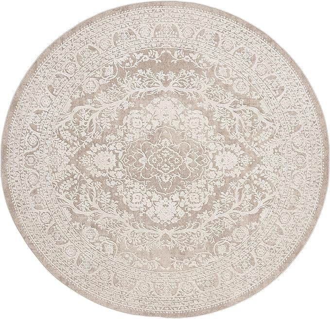 SAFAVIEH Area Rug 3' Round - Reflection Collection - Beige & Cream, Non-Shedding & Easy Cleaning, Ideal for Entryway, Living Room, Bedroom (RFT668A)