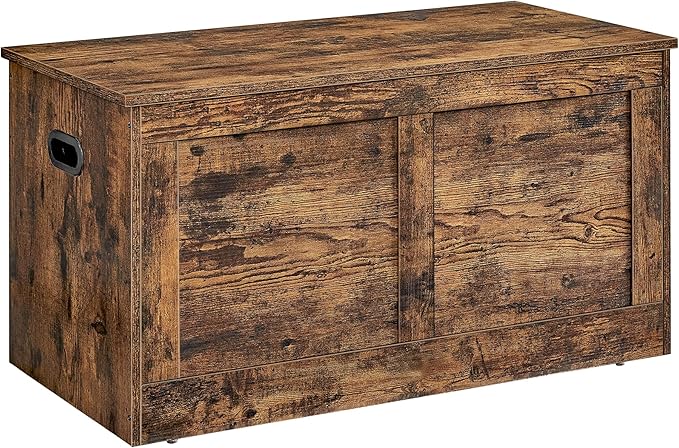 VASAGLE Storage Chest, Storage Trunk with 2 Safety Hinges, Storage Bench, Shoe Bench, Farmhouse Style, 15.7 x 31.5 x 18.3 Inches, for Entryway, Bedroom, Living Room, Rustic Brown ULSB064K01