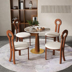 Sintered Stone Office Table and Chair Set - 33.5" Round Table for Small Offices (Light Brown Leg and Pandora Top, 1 Table and 4 Chairs)