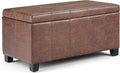 SIMPLIHOME Dover 36 inch Wide Contemporary Rectangle Storage Ottoman Bench in Distressed Umber Brown Vegan Faux Leather, Assembled, For the Living Room, Entryway and Family Room