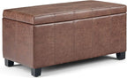 SIMPLIHOME Dover 36 inch Wide Contemporary Rectangle Storage Ottoman Bench in Distressed Umber Brown Vegan Faux Leather, Assembled, For the Living Room, Entryway and Family Room
