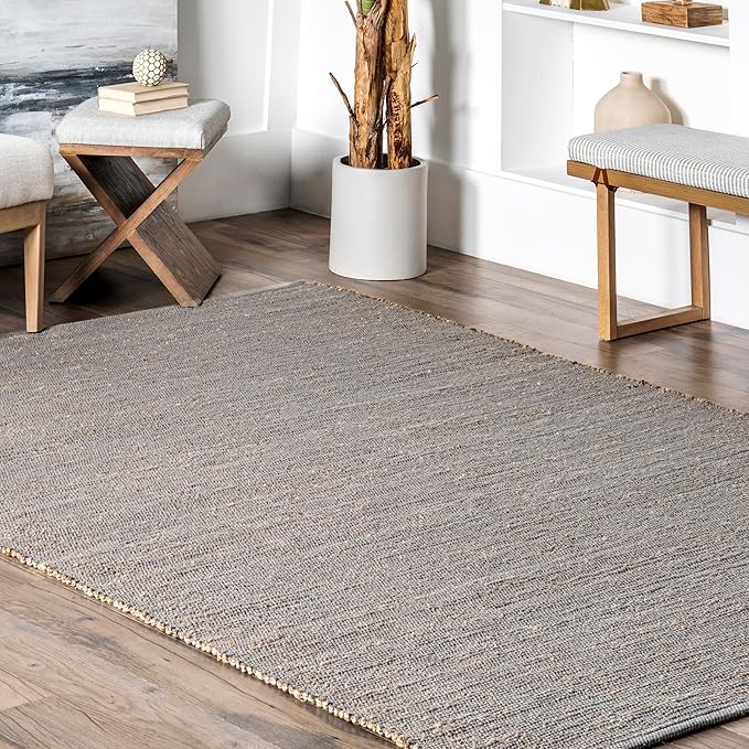 nuLOOM 11'6" x 14'6" Elfriede Jute & Cotton Hand Woven Area Rug, Elfriede Grey, Solid Rustic Farmhouse Style, Weaved Design, Natural Fiber, for Bedroom, Living Room, Hallway, Office, Entryway