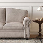 ONBRILL 90 Inch Nailhead Trim Couch for Living Room, 23 Inch Deep Seat Rolled Arm Sofa, Comfy Upholstered 3 Seater Chenille Couch w/Wooden Leg, Large Traditional Sofa for Farmhouse, Beige