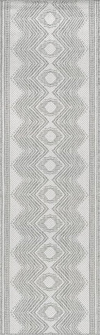 nuLOOM 2' x 8' Outdoor Tribal Geometric Area Rug, Stain Resistant, Weather Resistant, High Traffic, Patio, Balcony, Outside, Ranya Light Grey