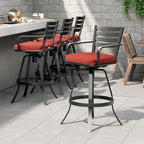 Pellebant Outdoor Bar Stools Set of 4 with Sunbrella Cushion, 29.5" Aluminum Swivel Bar Height Stool Chairs with Back & Footrest, Rust-Proof Patio Bartools for Deck Lawn Garden,Red