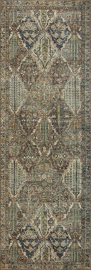 Loloi Magnolia Home by Joanna Gaines Banks Collection BAN-05 Spice/Blue 3'-6" x 5'-6" .13" Pile Height, Machine Washable, Accent Rug