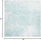 SAFAVIEH Evoke Collection Area Rug - 3' Square, Ivory & Aqua, Distressed Design, Non-Shedding & Easy to Clean, Ideal for Foyer, Bedroom, Accent Space (EVK256J)