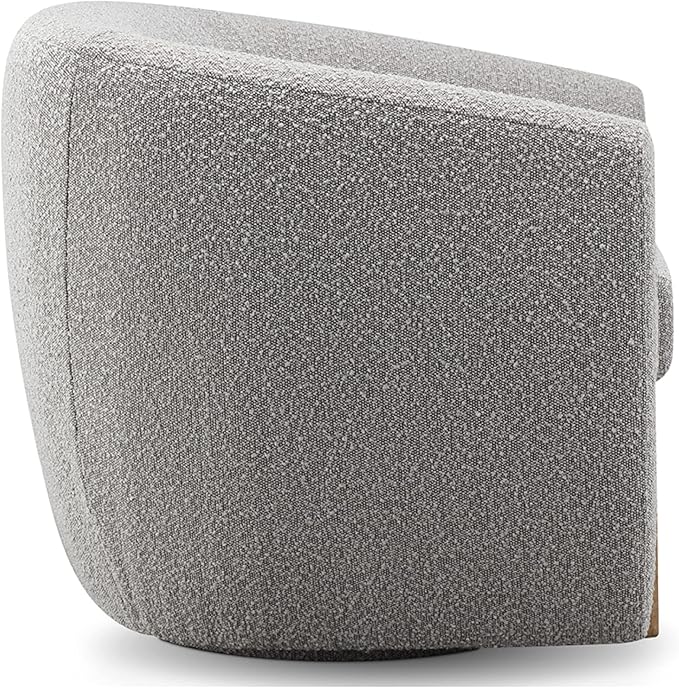 CHERS Aspen Swivel Accent Chair with Wood Accents, Bouclé Upholstered Armchair for Living Room, 360° Swivel Barrel Chair with High-Density Cozy Foam Cushioning, Modern Design, Gray
