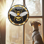 Stained Glass Window Hanging - Black Gold Bee White Wings Sun Catcher for Door Home Decor Insect Suncatcher Christmas Mother's Day Birthday Gifts for Women Men Lovers Mom Nana 9.8 in