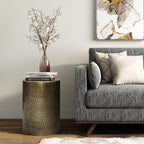 SIMPLIHOME Corbin Side Table – 16 inch Wide Metal Round Accent Table in Hammered Antique Gold, Industrial Style End Table for Living Room, Bedroom, or Office with Sturdy Base, Assembled