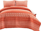 Lush Decor Hygge Geo Pattern Striped 3 Piece Quilt Bedding Set, Full/Queen, Burnt Orange