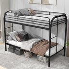 Bunk Bed Twin Over Twin Metal Bunk Bed w/Full-Length Guardrail & Side Ladder, Low Metal Bed Frame for Teens, Girls, Boys, Adults,No Box Spring Needed (C Black)
