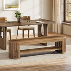 Tribesigns 63" Wooden Dining Bench, Farmhouse Entryway Bench with Arc Vertical Slat Splicing Legs, Kitchen Dining Seat for Dining Room, Living Room, Home Office, Easy Assembly (Brown)