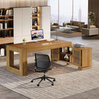 Tribesigns L Shaped Executive Desk with Storage Cabinets and 2-Tier Shelf, 63-Inch Simple Modern Business Furniture Large Computer Writing Table Workstation for Home Office, Dark Brown