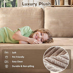 106" Cloud Sectional Couch with L-Shape Chaise & Ottoman, No Assembly Modular Sofa, Deep Seat Corduroy Boneless Couched for Living Room (Camel Stripe Corduroy, Left Facing Chaise with Ottoman)