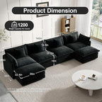 Modular Sectional Sofa, 146.5 Inch U-Shaped Cloud Sofa with Deep Seat Chenille Sofa with Cushions, Four Seater Sectional Sofa for Living Room Apartment,Black