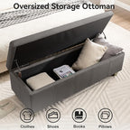 51" Faux Leather Storage Ottoman, Stitch Tufted Rectangle Upholstered End of Bed Storage Bench, Entryway Large Couch Ottoman with Wooden Legs,Dark Grey