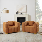 VANOMi Oversized Accent Chairs Set of 2, Boucle Arm Chair with Deep Seat, Oversized Comfy Reading Chair for Living Room, Bedroom, Office, Apartment，Curry (2 Piece)