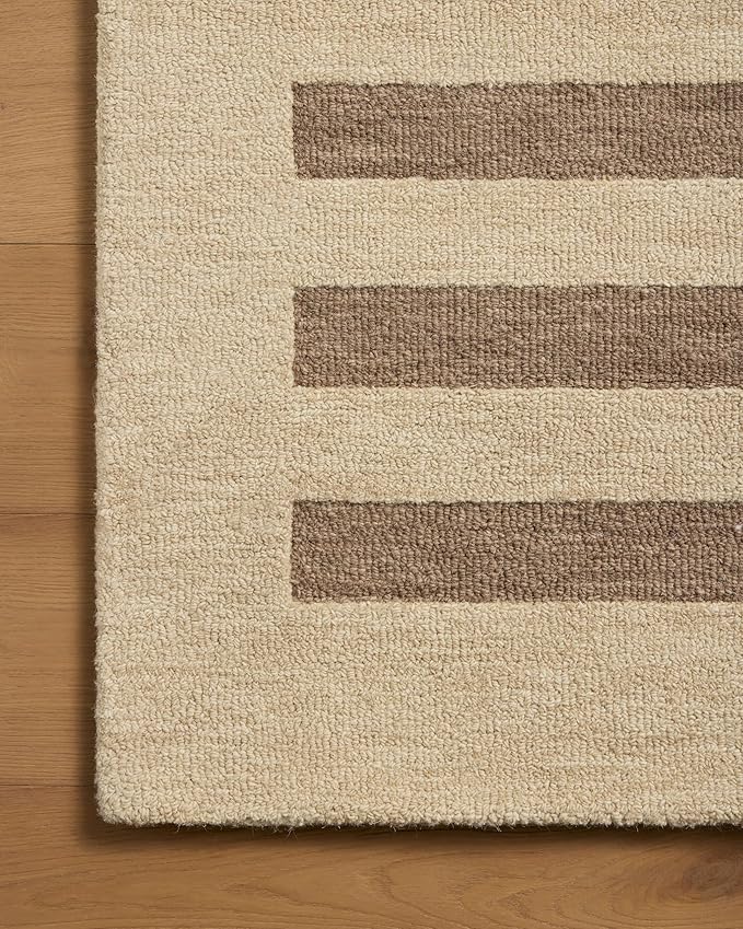 Loloi Leanne Ford Craven Collection CVN-05 Oatmeal/Bark 2'-6" x 9'-9" Runner Rug Striped, Patterned, Neutral, Hallway, Kitchen, Mudroom, and Bathroom