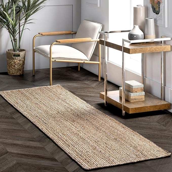 nuLOOM 2x8 Rigo Jute Hand Woven Area Rug, Natural, Solid Farmhouse Design, Natural Fiber, For Bedroom, Living Room, Dining Room, Hallway, Office, Kitchen, Entryway