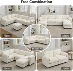 87'' V-Shaped Sectional Sofa Couch, 5-Seater Modular Couches for Living Room, Corduroy Deep Seat Cloud Sofa with Center Stitched, Beige