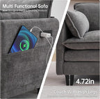 108" Modern L-Shaped Sectional Sofa with USB & Type-c Port Charger, Modular Cloud Couch, Deep Seating Chenille Fabric 4-Seater with Ottoman and Pillows for Living Room (Grey)