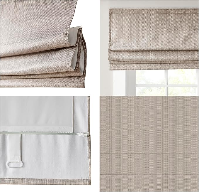 Madison Park Galen Cordless Roman Shade, 23"W x 64"H, Sheen Taupe – Room Darkening, Thermal Insulated, Energy Efficient Window Blind with Subtle Sheen Basketweave Fabric for Privacy