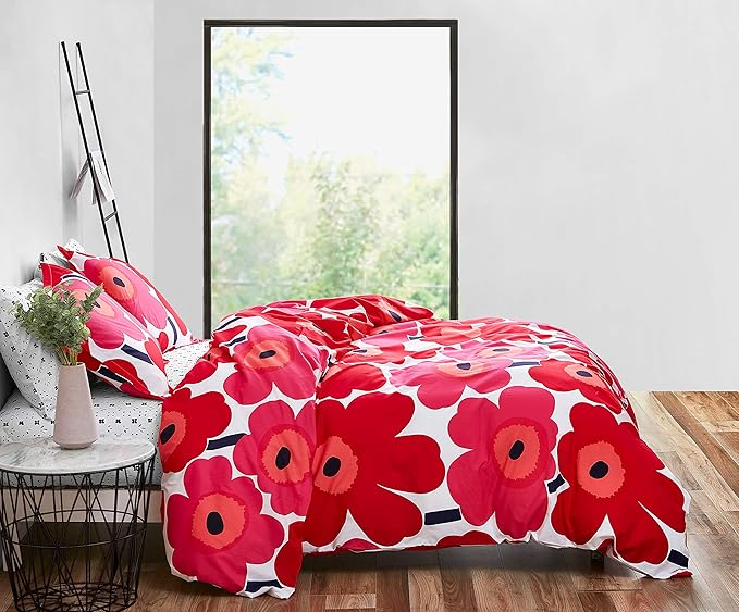 Marimekko - King Comforter Set, Cotton Bedding with Matching Shams, Lightweight Home Decor for All Seasons (Unikko Red, King)