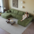 108" Sectional Couches for Living Room Modern Modular Sofa with L-Shape Couchs Upholstered Boneless Couch Deep Seat Sectional Couch with Chaise (Green, Left Facing Chaise+3Seaters+Ottoman)