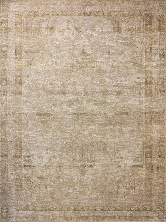 Loloi Amber Lewis Cambria Collection CBR-04 Natural/Jade 6'-0" x 9'-0" Area Rug Jute, Neutral, Vintage Style, Antique Tone, Living, Bedroom, Dining, Carpet