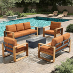 LayinSun 5 Pieces Aluminum Patio Furniture Set with Fire Pit Table, Oversized Seat with Hight Back, Outdoor Conversation Sets for Porch, Balcony, Deck