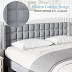 VECELO Headboard King Size, Linen Upholstered Headboards Only with Nailhead Trim Wingback, Square Stitched Design, Adjustable Height from 40" to 49.8", Light Grey