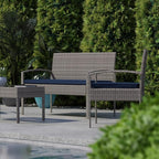 Flash Furniture Aransas Series 4 Piece Gray Patio Set with Steel Frame and Navy Cushions