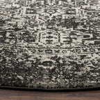 SAFAVIEH Evoke Collection Area Rug - 3' Round, Black & Grey, Distressed Design, Non-Shedding & Easy to Clean, Ideal for Foyer, Bedroom, Accent Space (EVK256R)
